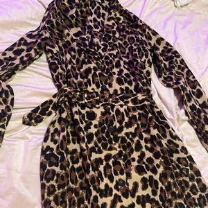 Charolette Russe belted cheeta print long sleeve dress